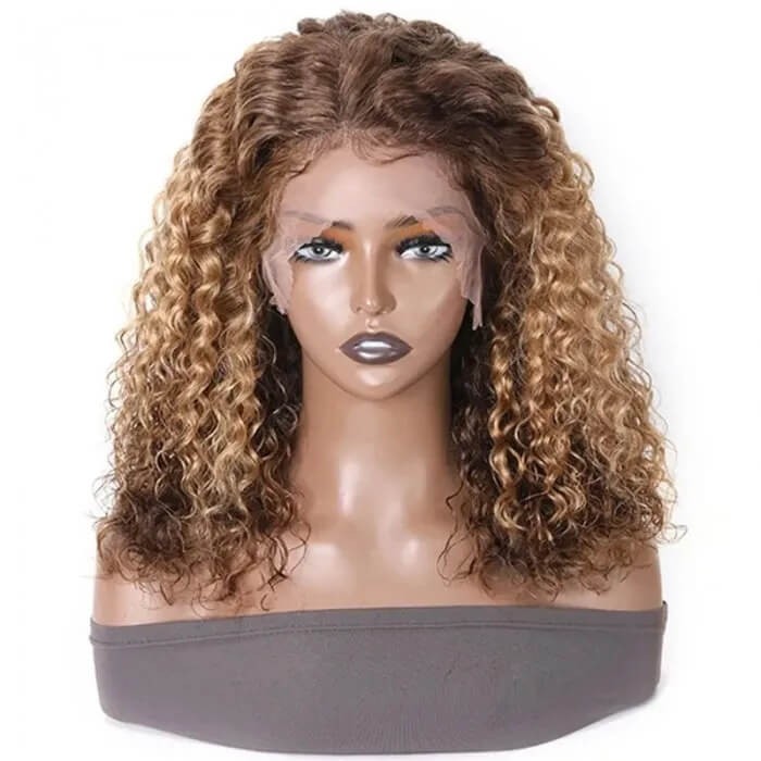 Hurela Honey Blonde Highlight Ombre Water Wave Human Hair Wig Short X Lace Front Wig