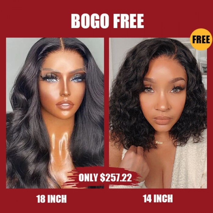 Hurela 18 Inch Body Wave Human Hair Wigs Pre Plucked 4x4 Human Lace Closure Wig 150% Density Bogo Free