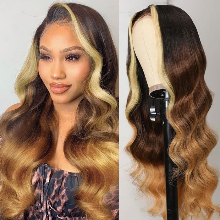 Hurela Blonde Highlight Piano Color Lace Part Wig