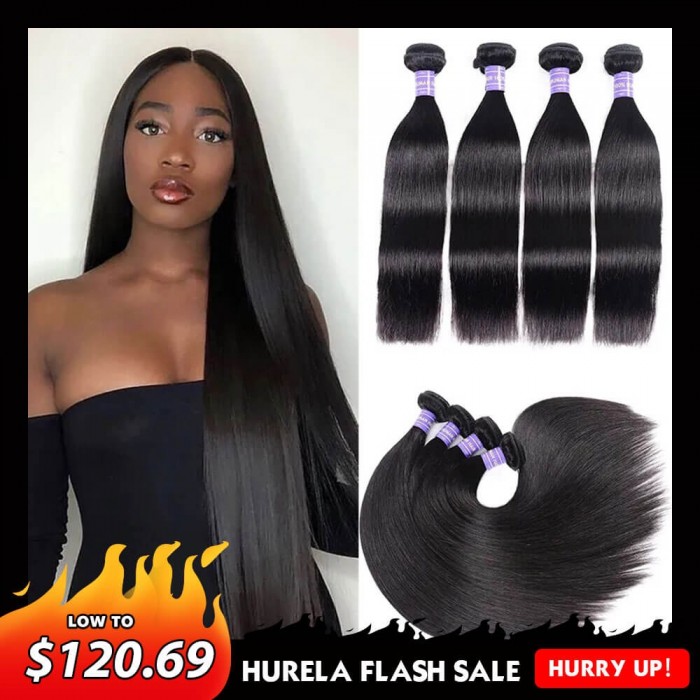 Hurela 4Pcs Brazilian Human Hair Bundles Straight Hair Sew In Weave Crazy Flash Sale