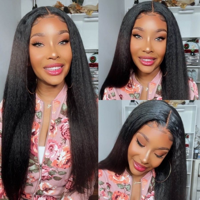 Hurela 13x4 Transparent Lace Front Realistic Kinky Straight 120% ...