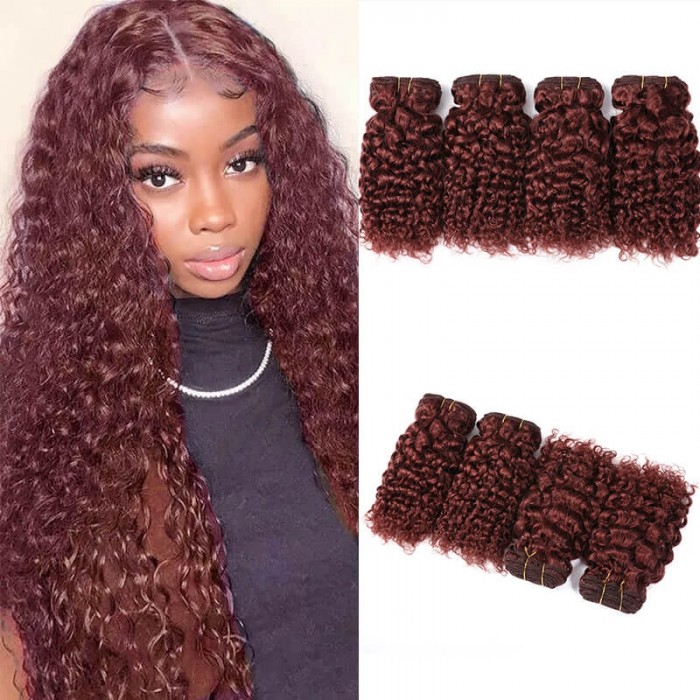 Hurela Curly Human Hair Weave Hairstyles 4 Bundles Peruvian Human Hair 8-26 inch #33 Color