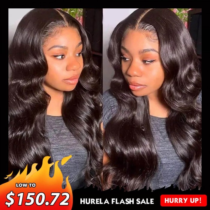 Hurela 13X4 Lace Front Wig 150% density Natural ColorBody Wave Pre-plucked Lace Front Wig 150% density Natural Color