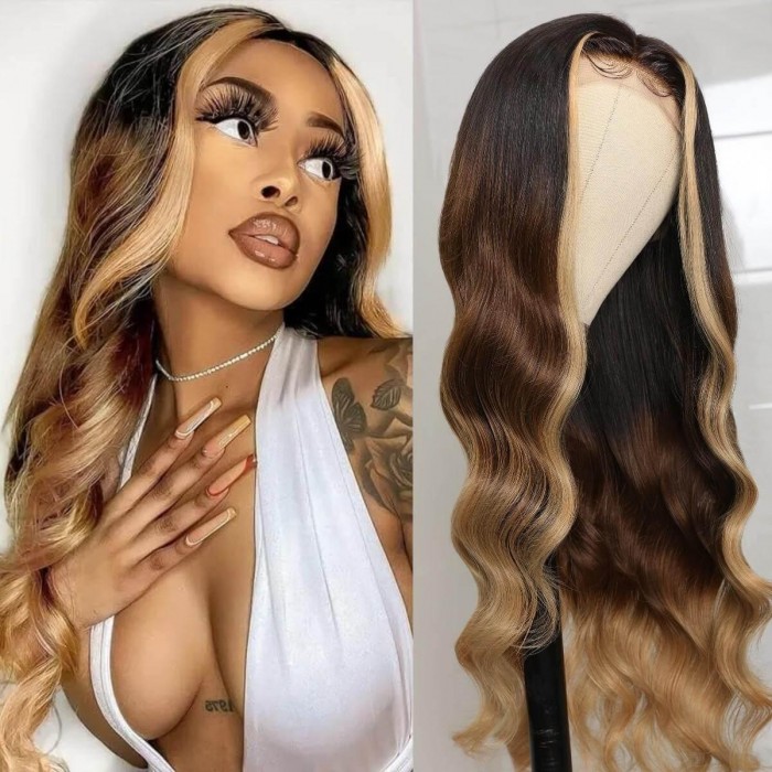 Hurela Blonde Highlight Piano Color Lace Part Wig