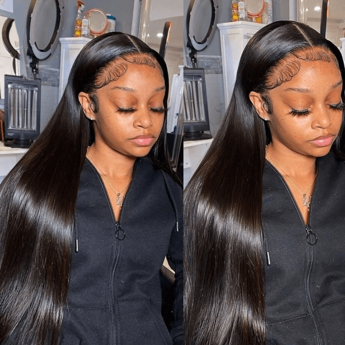 Hurela 150% Density Long Straight 13x4 Lace Frontal Wigs Natural Color