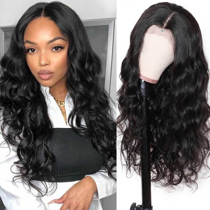 Hurela 13X4 Lace Front Wig 150% density Natural ColorBody Wave Pre-plucked Lace Front Wig 150% density Natural Color