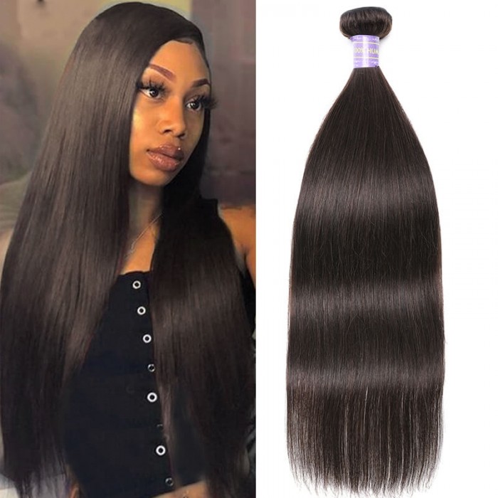 Hurela 1 Bundle Virgin Remy Human Hair Straight Weave Hairstyles Dark Brown #2 Color