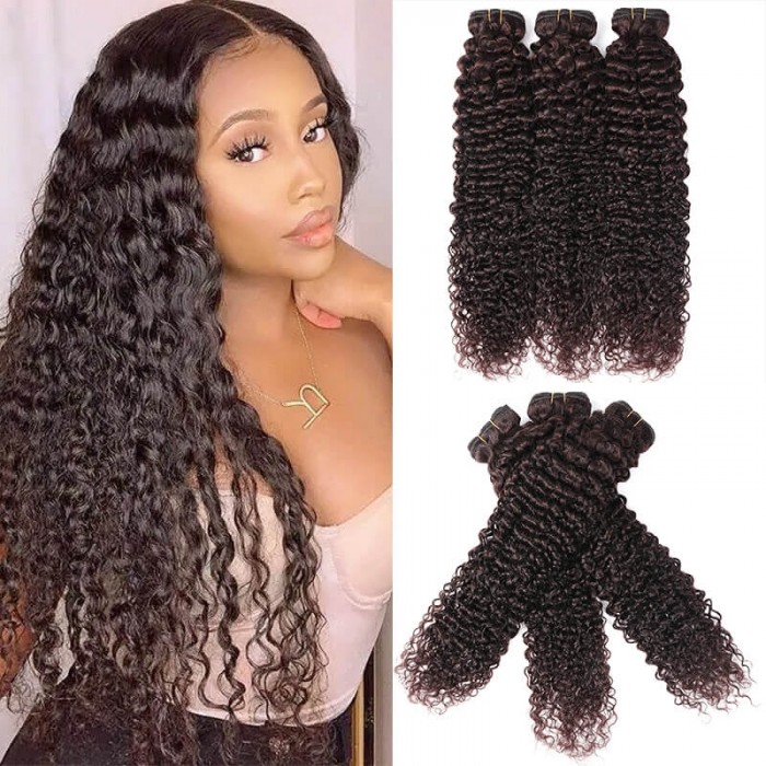 Hurela 3 Bundles Virgin Human Hair Malaysian Curly Weave Hairstyles 8-26 Inch #2 Color