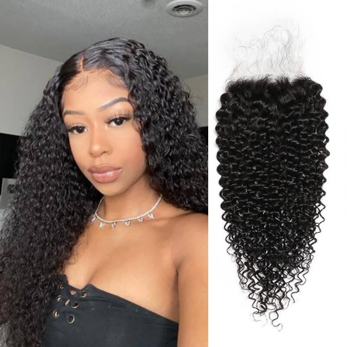Hurela Unprocessed Human Hair 5x5 Free Part HD Lace Closure Jerry Curly Hair 