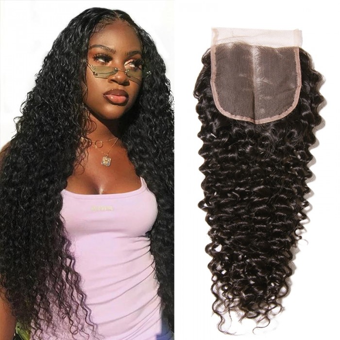 Hurela Jerry Curly Closure 4x4 Lace Closure Sew In Free Part Virgin