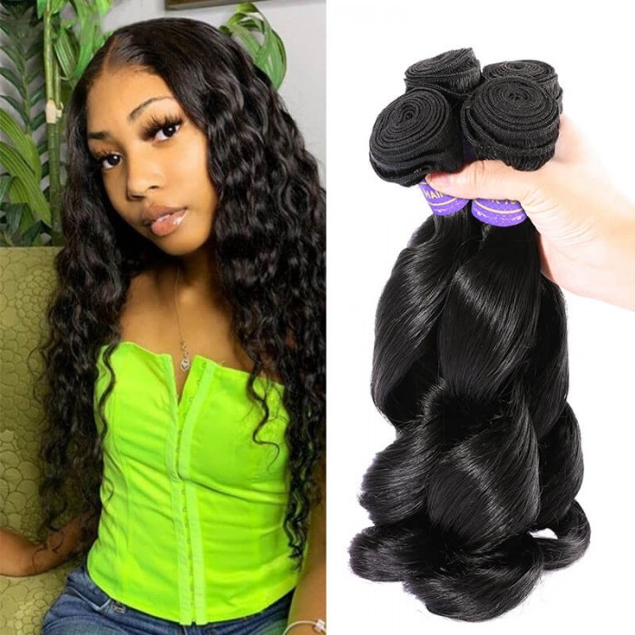 Hurela Hair Peruvian Hair 4 Bundles Loose Wave Weave Best Virgin Hair
