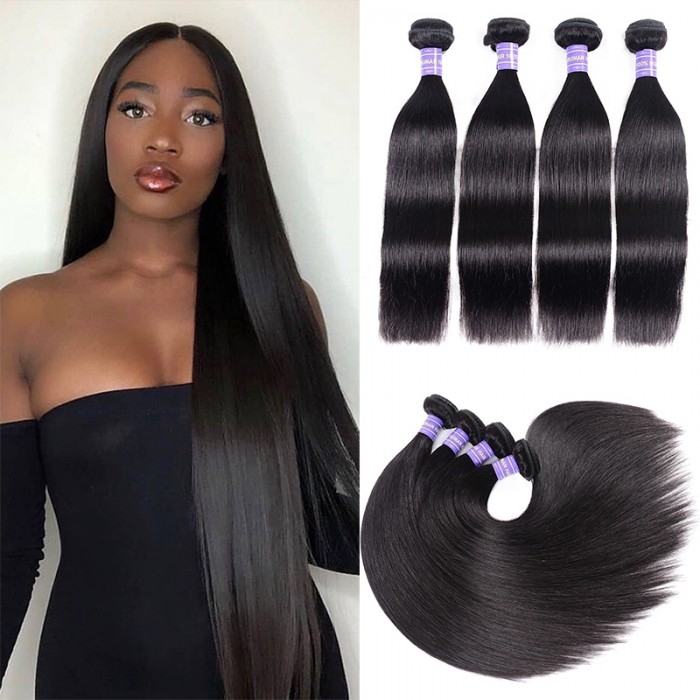 Hurela 4Pcs Brazilian Human Hair Bundles Straight Hair Sew In Weave