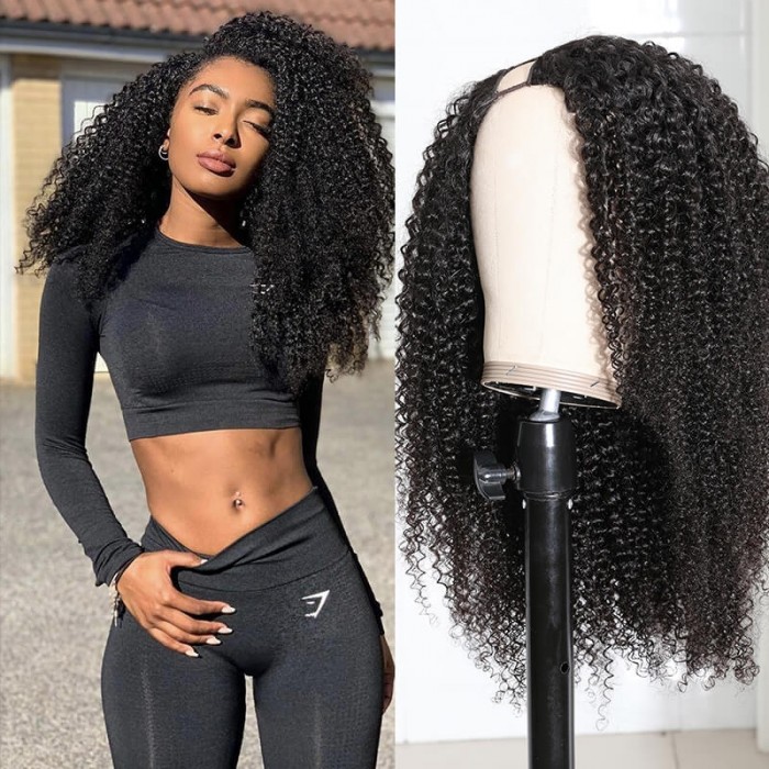 Hurela U Part Wig Brazilian Hair Kinky Curly Human Hair