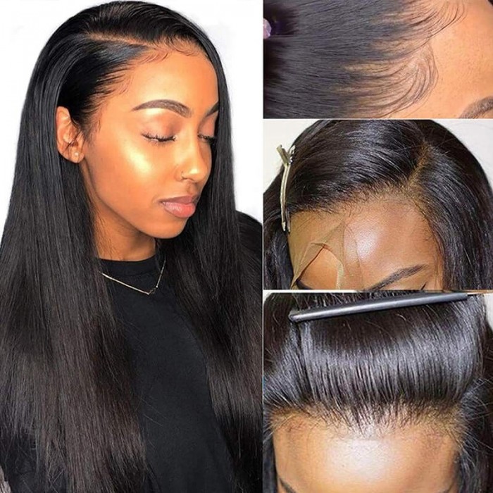 Hurela 150% Density Long Straight 13x4 Lace Frontal Wigs Natural Color