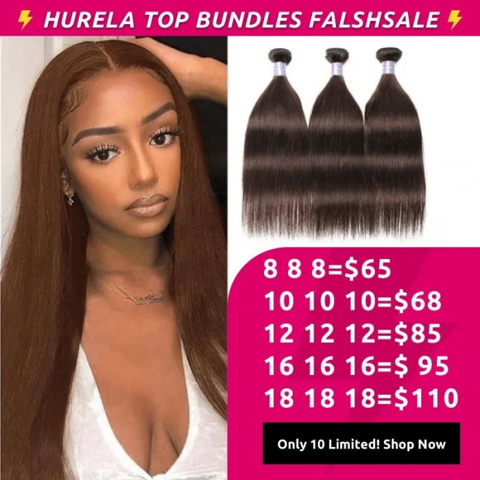 Hurela Cute Malaysia Straight Hair weave Human Hair 3 Bundles Deals 8-26 Inch #4 Color