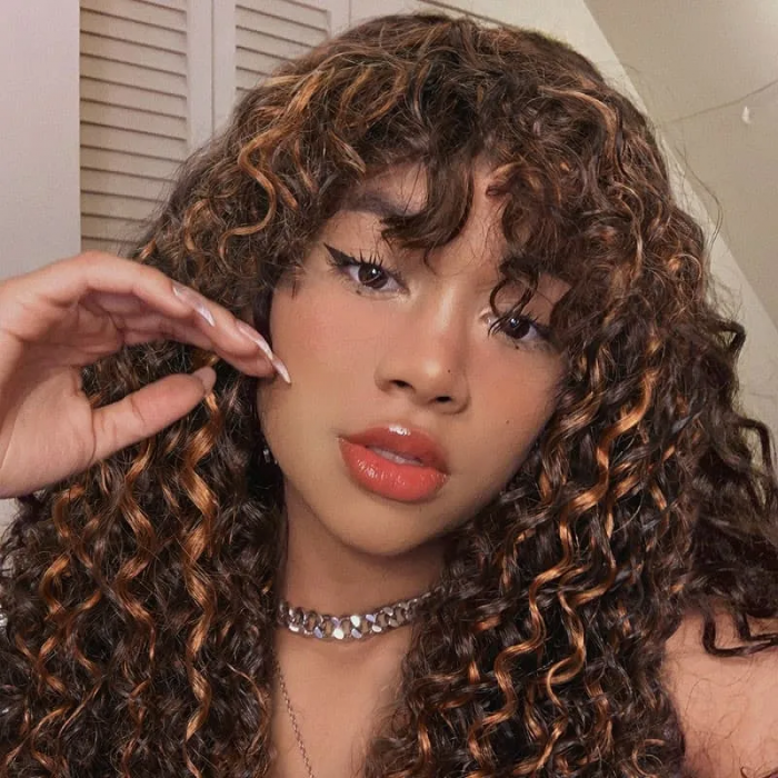 Hurela 14 Inch None Lace Deep Wave Glueless Human Hair Wigs Color #F430 Merry Christmas Gifts