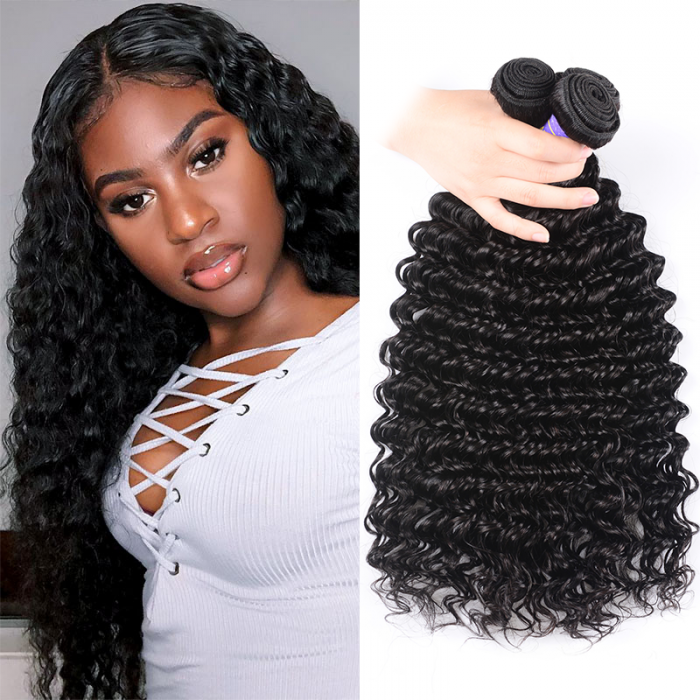 Hurela Brazilian 7A 3 Bundles Deep Wave Virgin Human Hair Weave Natural Black Color