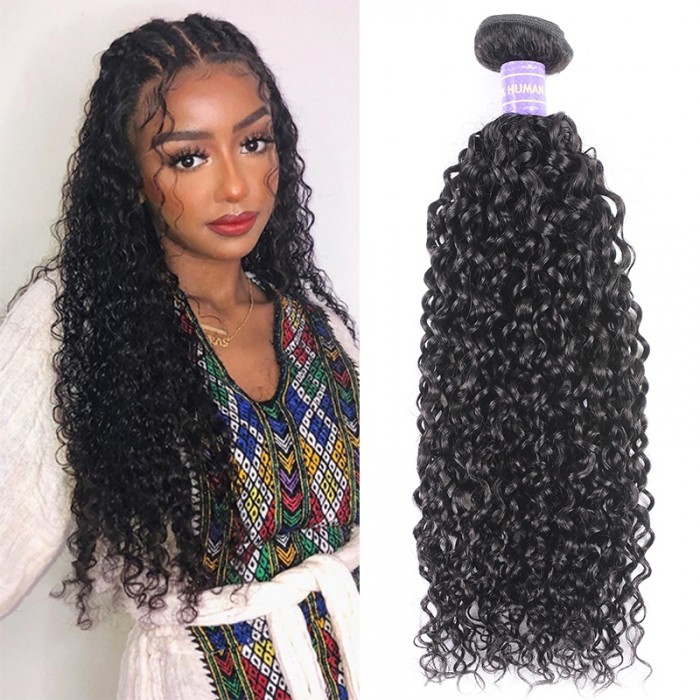 Hurela 1PC Curly Weave Bundle Virgin Remy Human Hair Natural Color