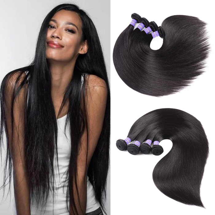 Hurela Hair 4 Bundles Peruvian Hair Straight Weave Unprocessed Virgin Hair