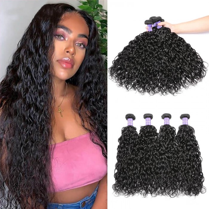 Hurela Hair Peruvian Water Wave Hair Bundles 4Pcs Remy Human Hair Weave 24 26 Inch