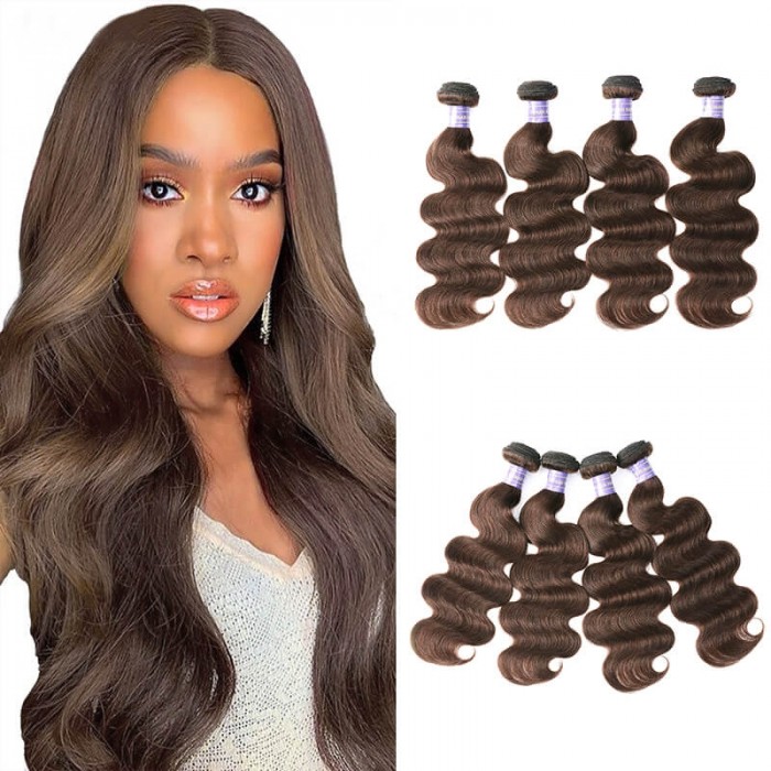 Hurela 4 Bundles Brazilian 100% Human Hair Body Wave Hairstyles Color #4