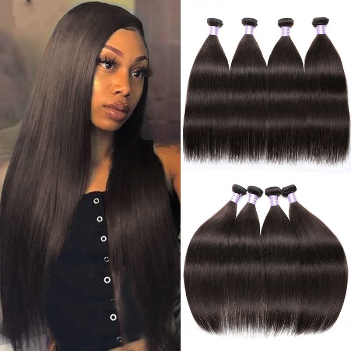 Hurela Brazilian Human Hair Straight Hair Hairstyles 4 Bundles Color #2