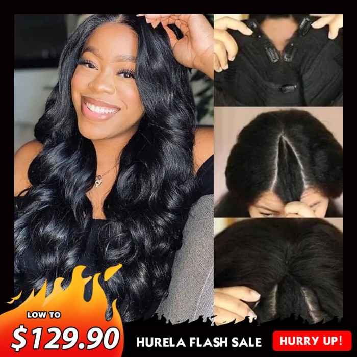 Hurela V Part Body Wave Wig No Leave Out Free Part Upgrade U Part Human Hair Wig Natural Color Crazy Flash Sale