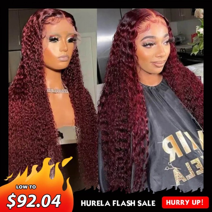 Hurela Burgundy Colored Jerry Curly 4X0.75 Lace Part Human Hair Wig For Women Pre-Plucked Wig Crazy Flash Sale
