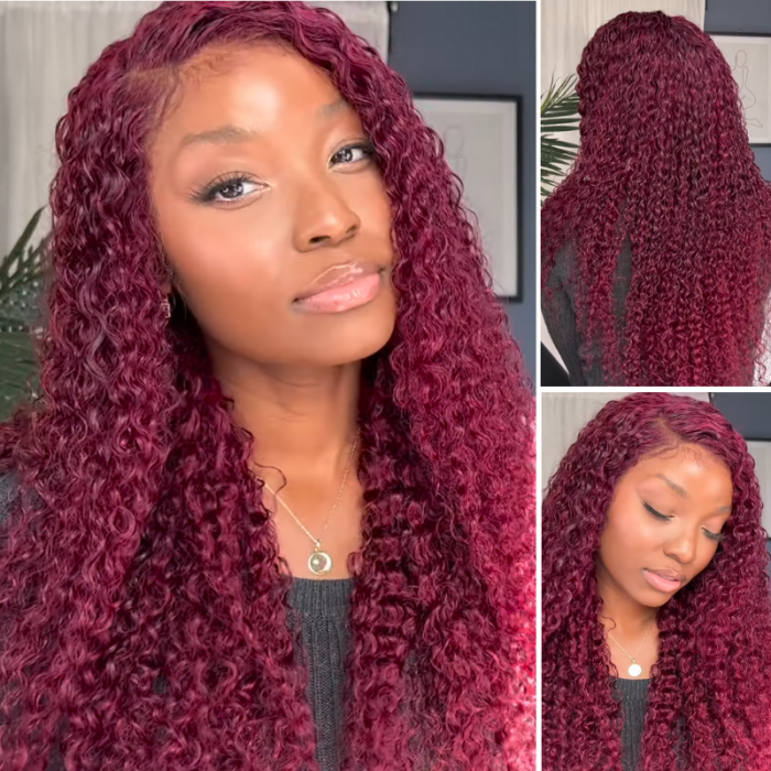 Hurela Burgundy Colored Jerry Curly 4X0.75 Lace Part Human Hair Wig For Women Pre-Plucked Wig Get AMEERA Same Hair Style Facebook Special Sale