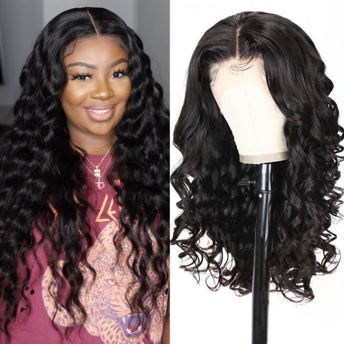 Hurela 13X4 Lace Front Wig 150% density Natural ColorBody Wave Pre-plucked Lace Front Wig 150% density Natural Color