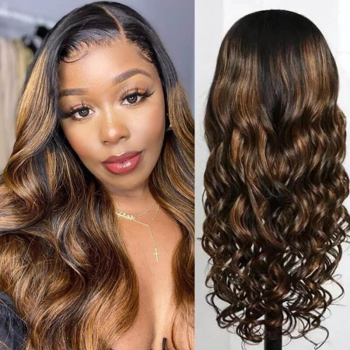 Body Wave Hairstyles Lace Part Wig Human Hair Wigs With Baby Hair 150% Density #FB30 Color