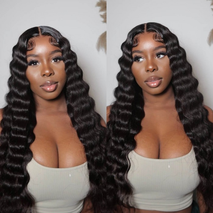 Deep Wave Hair 13x4 Pre Plucked Human Hair Lace Front Wigs 