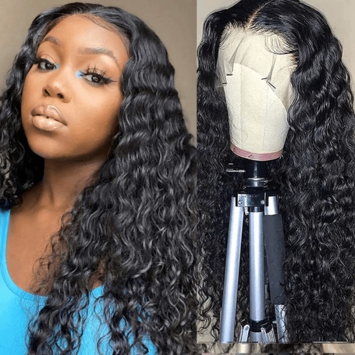 Hurela Cheap Jerry Curly 4x4 Lace Front Wigs With Baby Hair 180% Density