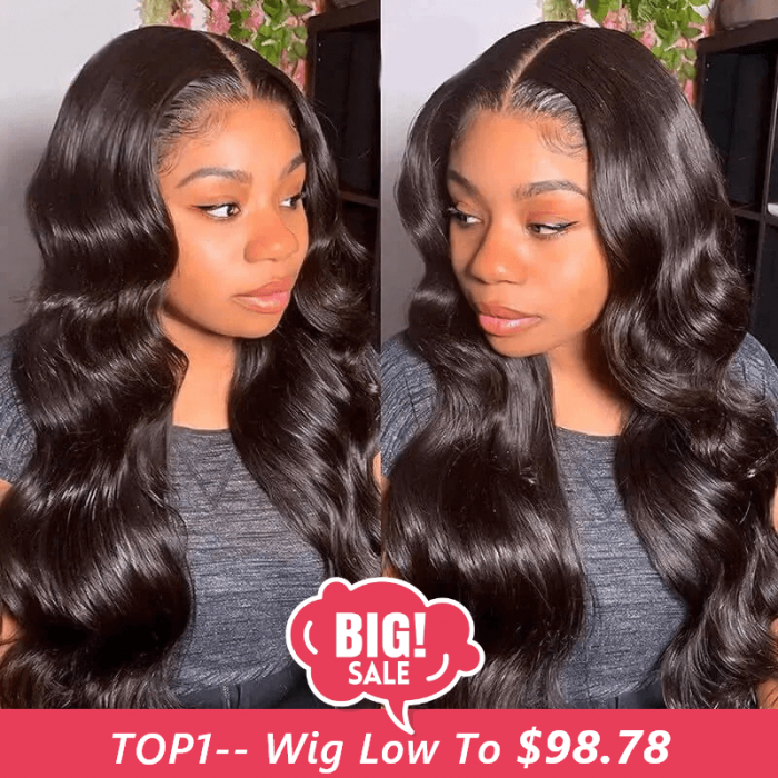 Hurela 13X4 Lace Front Wig 150% density Natural ColorBody Wave Pre-plucked Lace Front Wig 150% density Natural Color