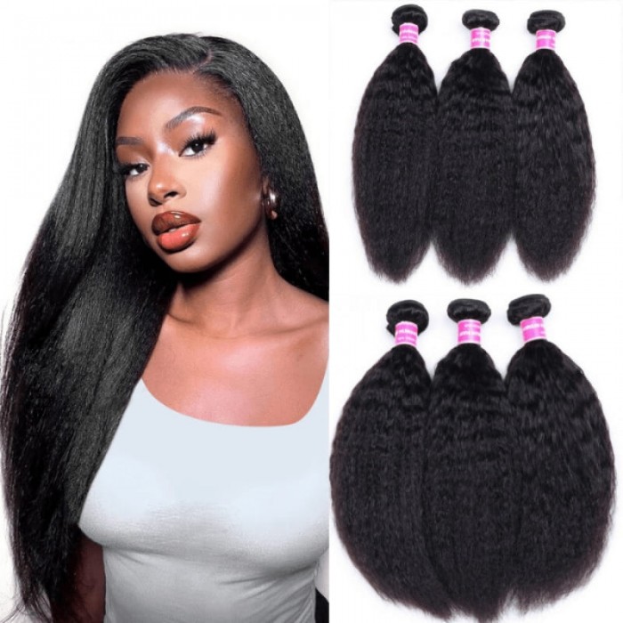 Hurela Best Kinky Straight Hair 3 Bundles Deals Malaysian Virgin hair Natural Color