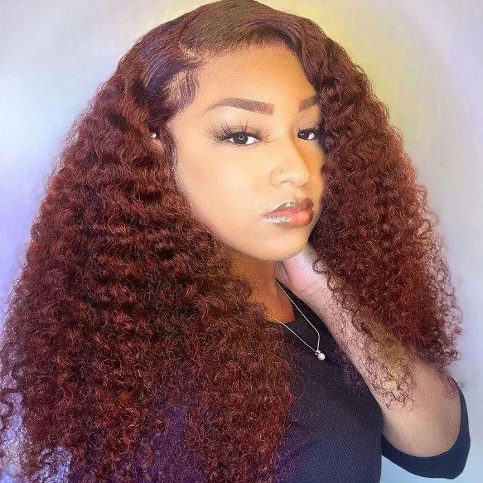 Hurela Cheap Copper Red Wigs Kinky Curly Full Machine Wig Glueless Wig