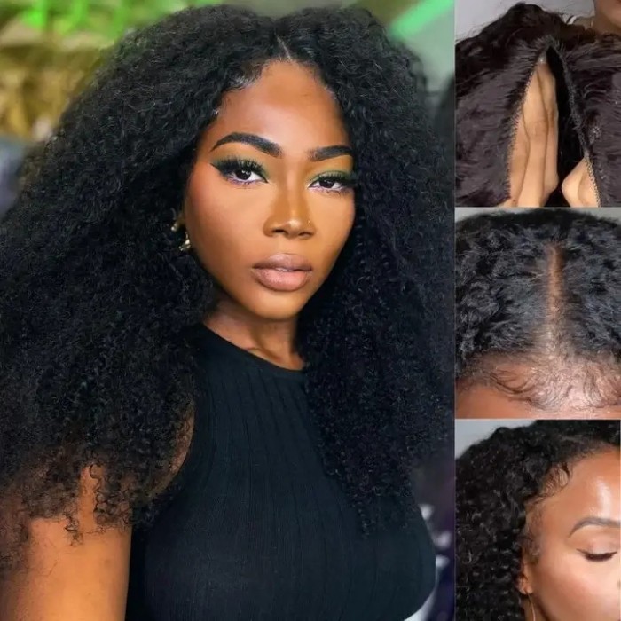 Hurela Kinky Curly V Part Wigs No Leave Out Natural Scalp Protective Upgrade U part Human Hair Wigs
