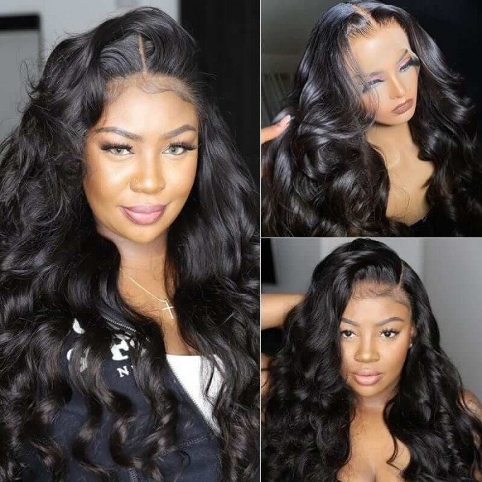 Hurela 13X4 Lace Front Wig 150% density Natural ColorBody Wave Pre-plucked Lace Front Wig 150% density Natural Color