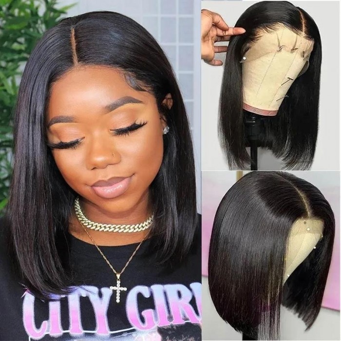 Hurela Best Straight Short Bob Wigs 13x4 Lace Front Wigs Virgin Human Hair 130% Density