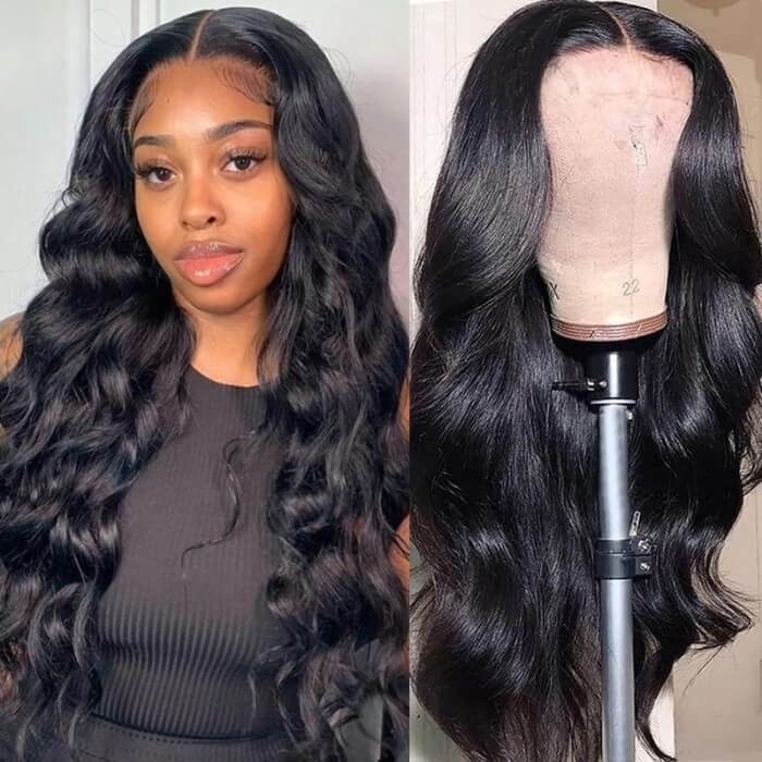 Hurela Body Wave Human Hair Wigs 4x4 Lace Closure Natural Black Color Virgin Hair Wig