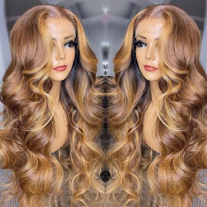 Hurela #TL412 Body Wave 13x4 Lace Frontal Blonde Highlight Human Hair Wig IG Special Sale