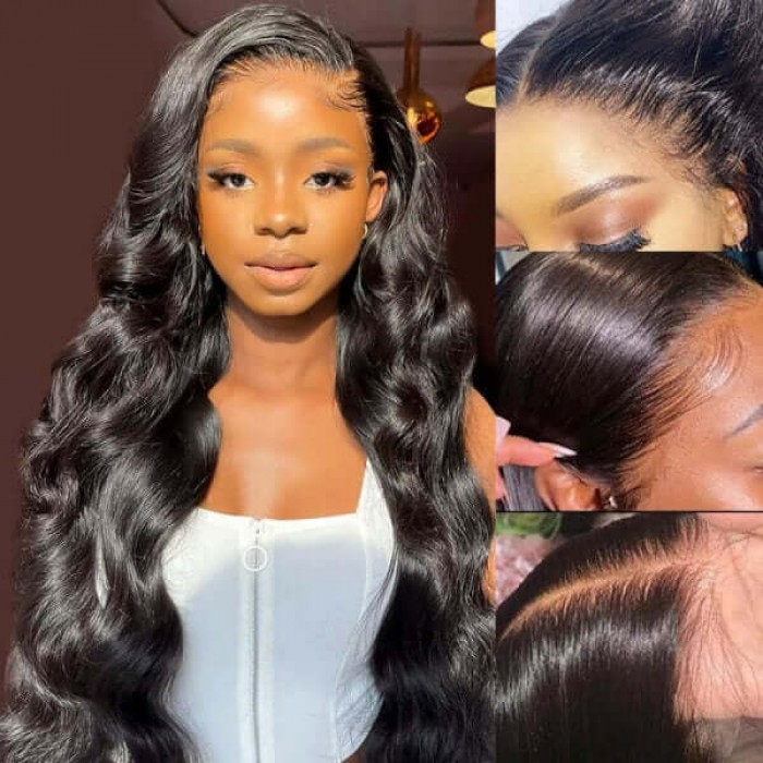 Hurela 13X4 Lace Front Wig 150% density Natural ColorBody Wave Pre-plucked Lace Front Wig 150% density Natural Color
