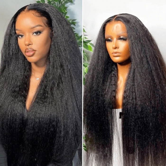 Hurela Lace Front Realistic Kinky Straight 150% Density Human Hair Wigs
