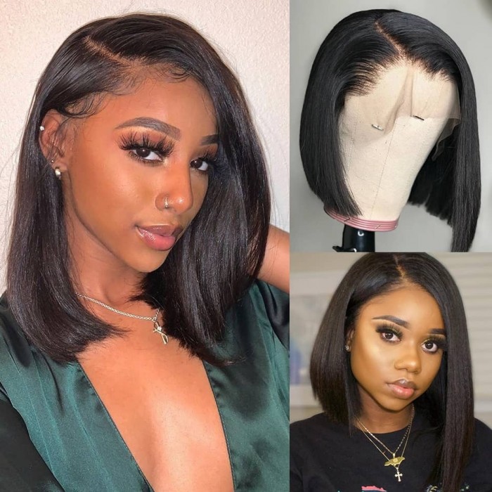 Straight Short Bob Wigs Lace Front Wig Virgin 150% Density