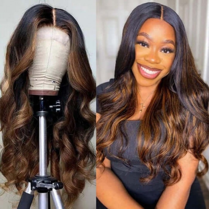Body Wave Hairstyles Lace Part Wig Human Hair Wigs With Baby Hair 150% Density #FB30 Color