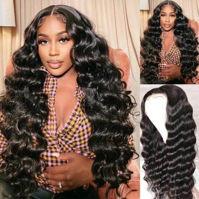 Hurela 13X4 Lace Front Wig 150% density Natural ColorBody Wave Pre-plucked Lace Front Wig 150% density Natural Color