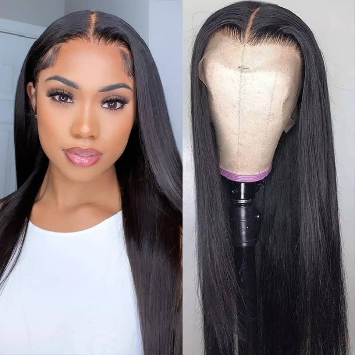 Hurela 150% Density Long Straight 13x4 Lace Frontal Wigs Natural Color