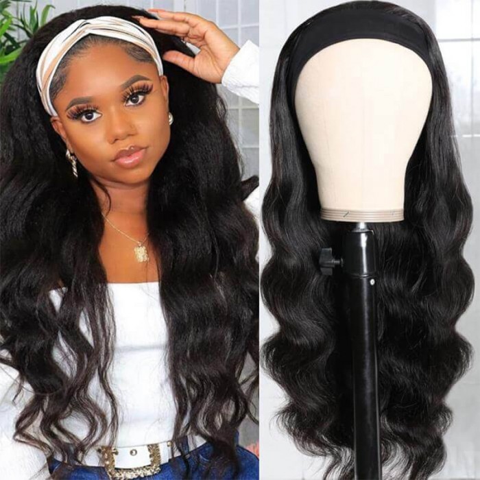 Headband Wigs Natural Black Color 150% Density Brazilian Glueless Human Hair Headband Wigs Natural Black Color Brazilian Glueless Human Hair