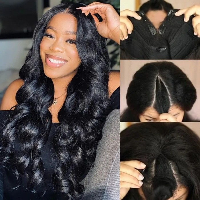 Hurela Falshsale V Part Body Wave Wig No Leave Out Free Part Upgrade U Part Human Hair Wig Natural Color Facebook ad Special Sale