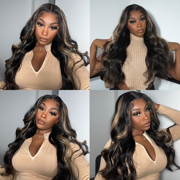 Hurela 13X4 Lace Front Wig 150% density Natural ColorBody Wave Pre-plucked Lace Front Wig 150% density Natural Color